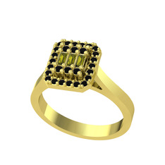 Yue Baget Yüzük - Peridot ve siyah zirkon 8 ayar altın yüzük #1ub9m9r