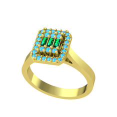 Yue Baget Yüzük - Yeşil kuvars ve akuamarin 925 ayar altın kaplama gümüş yüzük #1usdrd3