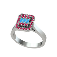 Yue Baget Yüzük - Akuamarin ve rodolit garnet 14 ayar beyaz altın yüzük #1vnz8qb