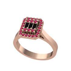 Yue Baget Yüzük - Siyah zirkon ve rodolit garnet 14 ayar rose altın yüzük #1w4jf4w
