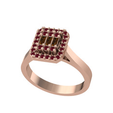 Yue Baget Yüzük - Dumanlı kuvars ve kök yakut 18 ayar rose altın yüzük #1wdzb5z