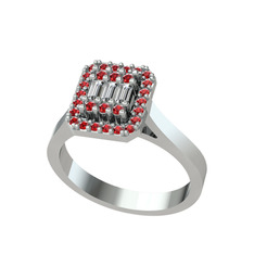 Beyaz zirkon ve garnet 18 ayar beyaz altın yüzük