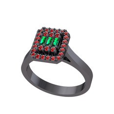 Yue Baget Yüzük - Yeşil kuvars ve garnet 925 ayar siyah rodyum kaplama gümüş yüzük #1wqggck