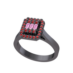Yue Baget Yüzük - Pembe kuvars ve garnet 925 ayar siyah rodyum kaplama gümüş yüzük #1x10o3v