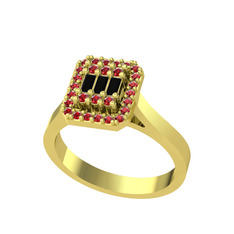 Yue Baget Yüzük - Siyah zirkon ve garnet 18 ayar altın yüzük #1x1mh9n
