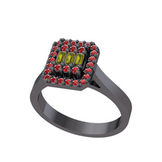 Peridot ve garnet 925 ayar siyah rodyum kaplama gümüş yüzük