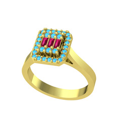 Rodolit garnet ve akuamarin 925 ayar altın kaplama gümüş yüzük