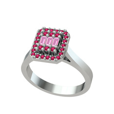 Pembe kuvars ve rodolit garnet 8 ayar beyaz altın yüzük