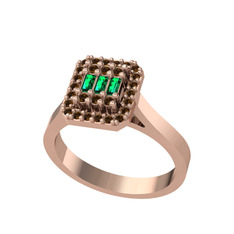 Yue Baget Yüzük - Yeşil kuvars ve dumanlı kuvars 14 ayar rose altın yüzük #1y33rj7