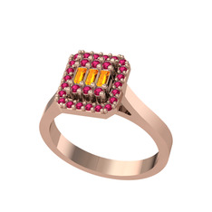 Yue Baget Yüzük - Sitrin ve rodolit garnet 14 ayar rose altın yüzük #1yu0fz5