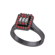 Swarovski ve garnet 925 ayar siyah rodyum kaplama gümüş yüzük