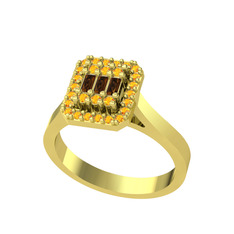 Yue Baget Yüzük - Dumanlı kuvars ve sitrin 925 ayar altın kaplama gümüş yüzük #1z10nlo