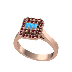 Yue Baget Yüzük - Akuamarin ve kök yakut 14 ayar rose altın yüzük #2asrgm