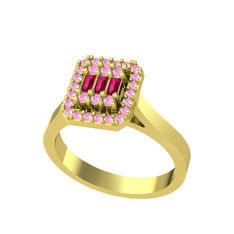 Rodolit garnet ve pembe kuvars 14 ayar altın yüzük