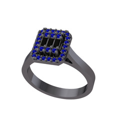 Yue Baget Yüzük - Siyah zirkon ve lab safir 925 ayar siyah rodyum kaplama gümüş yüzük #2rz0et