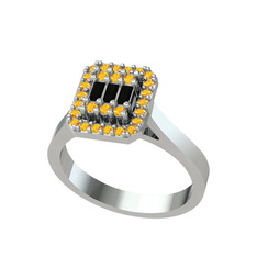 Yue Baget Yüzük - Siyah zirkon ve sitrin 925 ayar gümüş yüzük #4j6twd