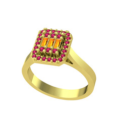 Yue Baget Yüzük - Sitrin ve rodolit garnet 14 ayar altın yüzük #4sh6ml