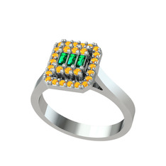 Yue Baget Yüzük - Yeşil kuvars ve sitrin 925 ayar gümüş yüzük #4youkg