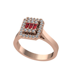 Garnet ve beyaz zirkon 18 ayar rose altın yüzük
