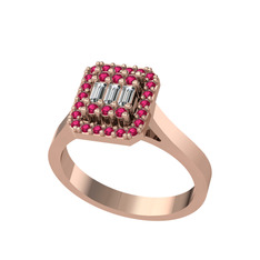 Beyaz zirkon ve rodolit garnet 8 ayar rose altın yüzük