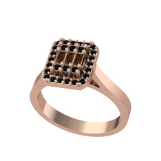 Yue Baget Yüzük - Dumanlı kuvars ve siyah zirkon 18 ayar rose altın yüzük #65a36e