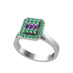 Yue Baget Yüzük - Ametist ve yeşil kuvars 925 ayar gümüş yüzük #71dhvd