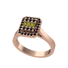 Yue Baget Yüzük - Peridot ve siyah zirkon 18 ayar rose altın yüzük #76v1jm