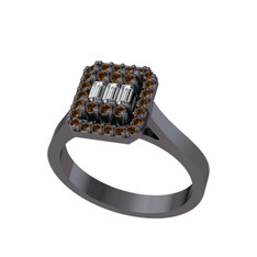 Yue Baget Yüzük - Beyaz zirkon ve dumanlı kuvars 925 ayar siyah rodyum kaplama gümüş yüzük #77wv9a