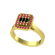 Yue Baget Yüzük - Siyah zirkon ve rodolit garnet 14 ayar altın yüzük #7n27nw
