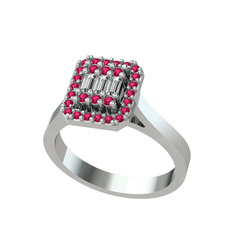 Swarovski ve rodolit garnet 18 ayar beyaz altın yüzük