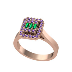 Yeşil kuvars ve ametist 925 ayar rose altın kaplama gümüş yüzük