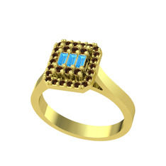 Akuamarin ve dumanlı kuvars 18 ayar altın yüzük