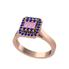 Pembe kuvars ve lab safir 18 ayar rose altın yüzük