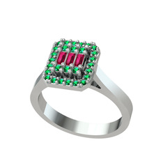 Yue Baget Yüzük - Rodolit garnet ve yeşil kuvars 8 ayar beyaz altın yüzük #8s486q