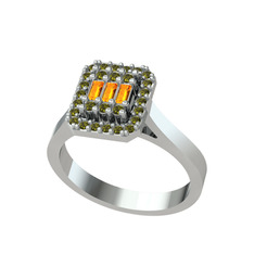 Sitrin ve peridot 8 ayar beyaz altın yüzük