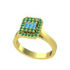 Yue Baget Yüzük - Akuamarin ve kök zümrüt 18 ayar altın yüzük #967dkv