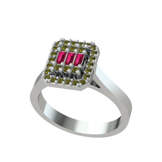 Yue Baget Yüzük - Rodolit garnet ve peridot 8 ayar beyaz altın yüzük #9aynff