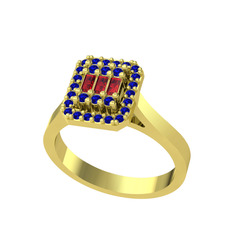 Garnet ve lab safir 925 ayar altın kaplama gümüş yüzük