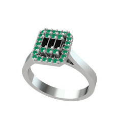 Yue Baget Yüzük - Siyah zirkon ve kök zümrüt 18 ayar beyaz altın yüzük #awxfjg