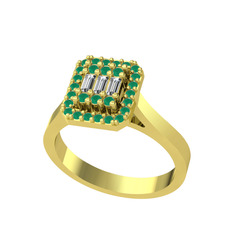 Yue Baget Yüzük - Beyaz zirkon ve kök zümrüt 18 ayar altın yüzük #beoc0p