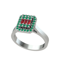 Yue Baget Yüzük - Garnet ve kök zümrüt 18 ayar beyaz altın yüzük #bx9qmc