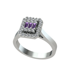 Yue Baget Yüzük - Ametist ve pırlanta 925 ayar gümüş yüzük (0.308 karat) #cea8zi