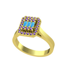 Yue Baget Yüzük - Akuamarin ve ametist 18 ayar altın yüzük #dfyxae