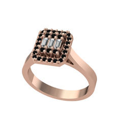 Yue Baget Yüzük - Swarovski ve siyah zirkon 925 ayar rose altın kaplama gümüş yüzük #e7zvu9