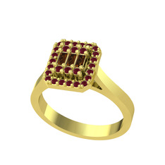 Yue Baget Yüzük - Dumanlı kuvars ve kök yakut 8 ayar altın yüzük #e89ii