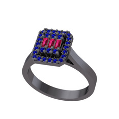 Yue Baget Yüzük - Rodolit garnet ve lab safir 925 ayar siyah rodyum kaplama gümüş yüzük #er8sp