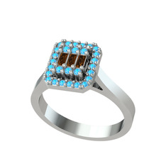 Dumanlı kuvars ve akuamarin 14 ayar beyaz altın yüzük