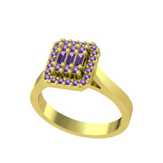 Yue Baget Yüzük - Ametist 18 ayar altın yüzük #g1p2v1