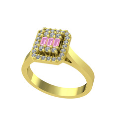 Pembe kuvars ve swarovski 8 ayar altın yüzük