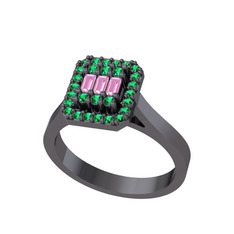 Yue Baget Yüzük - Pembe kuvars ve yeşil kuvars 925 ayar siyah rodyum kaplama gümüş yüzük #gcxki7